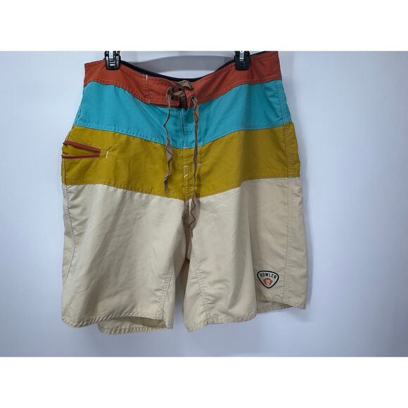 Howler Bros Oracle Boardshorts Mens 36 Swim Surf Trunks Cyantist Stripe Beach - Picture 1 of 6